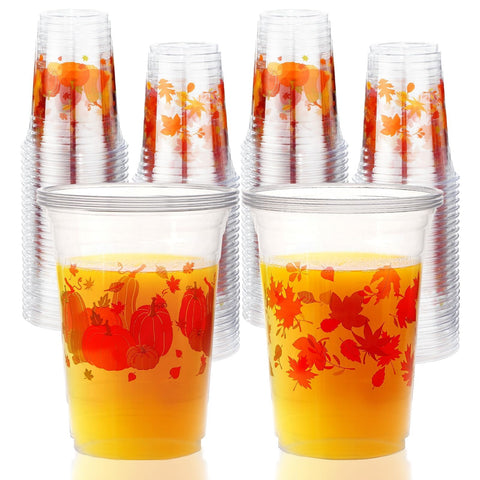 100 Pcs Fall Pumpkin Maple Leaf Plastic Cups - Grencian