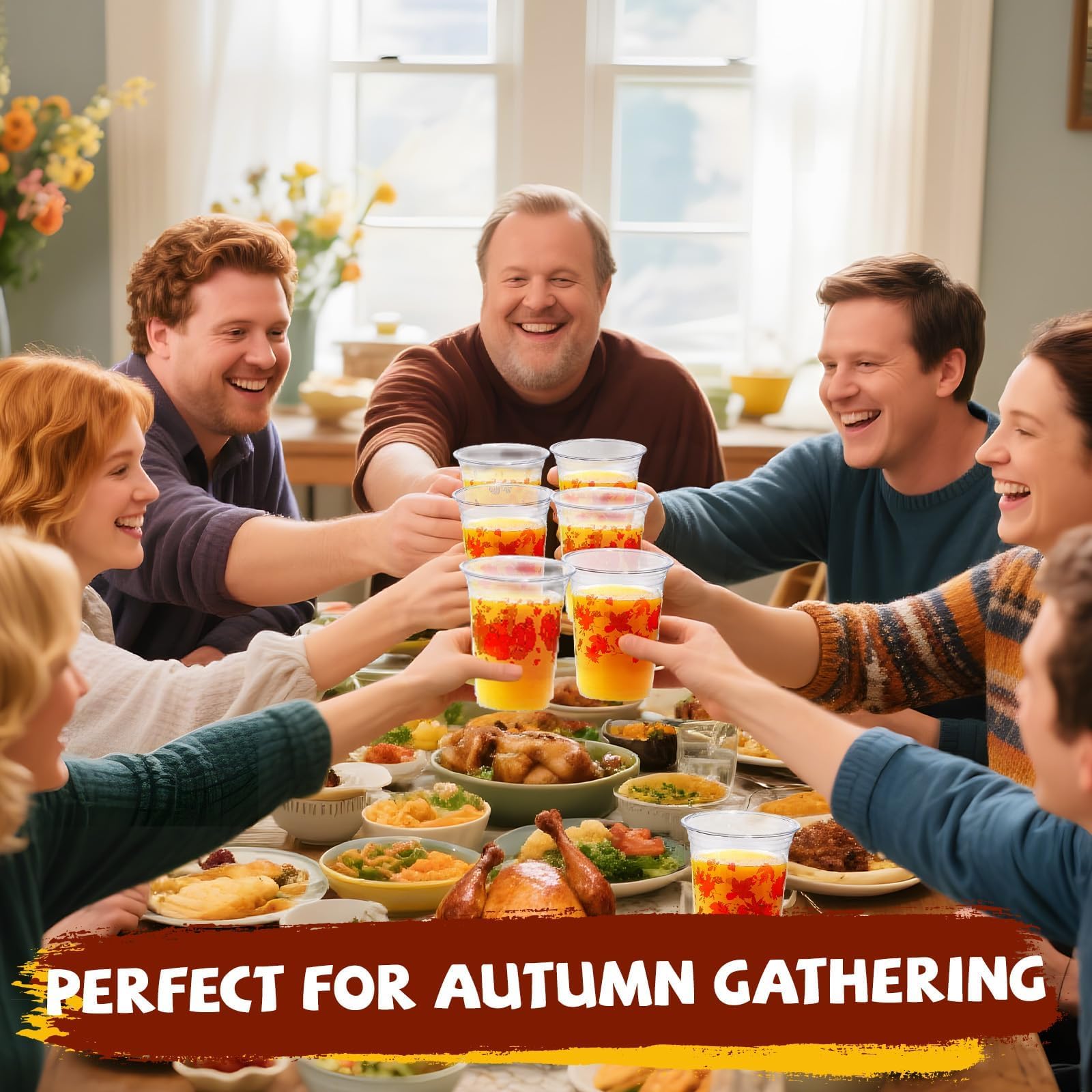 100 Pcs Fall Pumpkin Maple Leaf Plastic Cups - Grencian