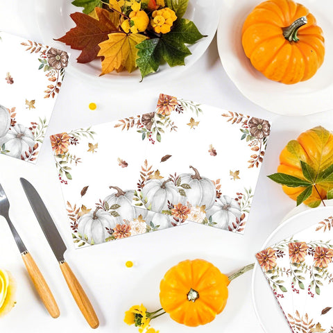 100 Pcs Fall White Pumpkin Party Napkins - Grencian