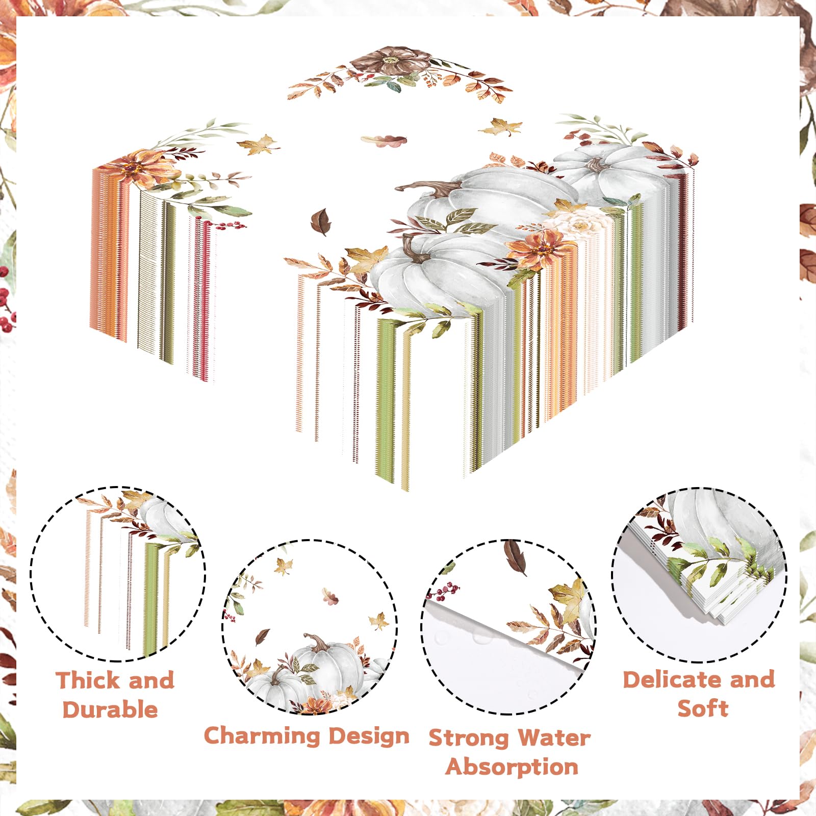 100 Pcs Fall White Pumpkin Party Napkins - Grencian