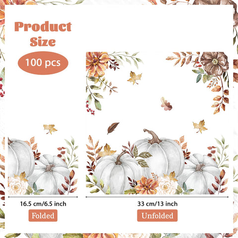 100 Pcs Fall White Pumpkin Party Napkins - Grencian