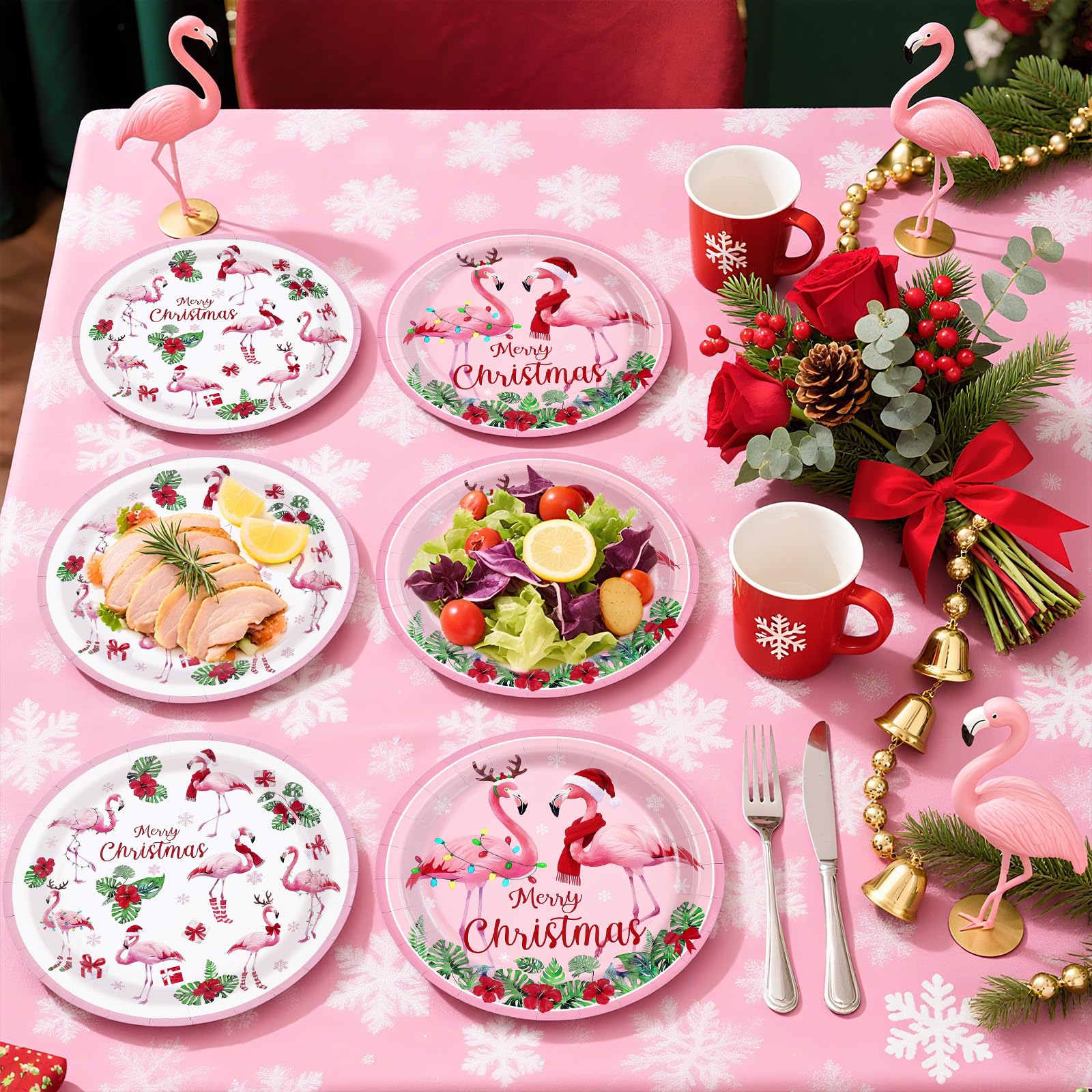 100 Pcs Flamingo Christmas Party Paper Plates - Grencian