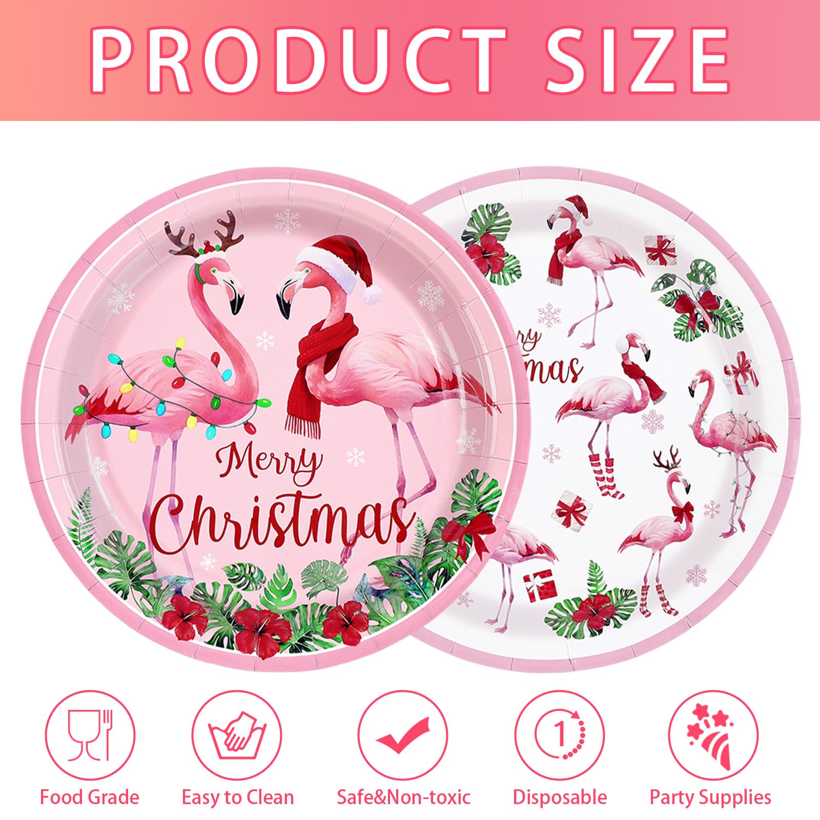 100 Pcs Flamingo Christmas Party Paper Plates - Grencian