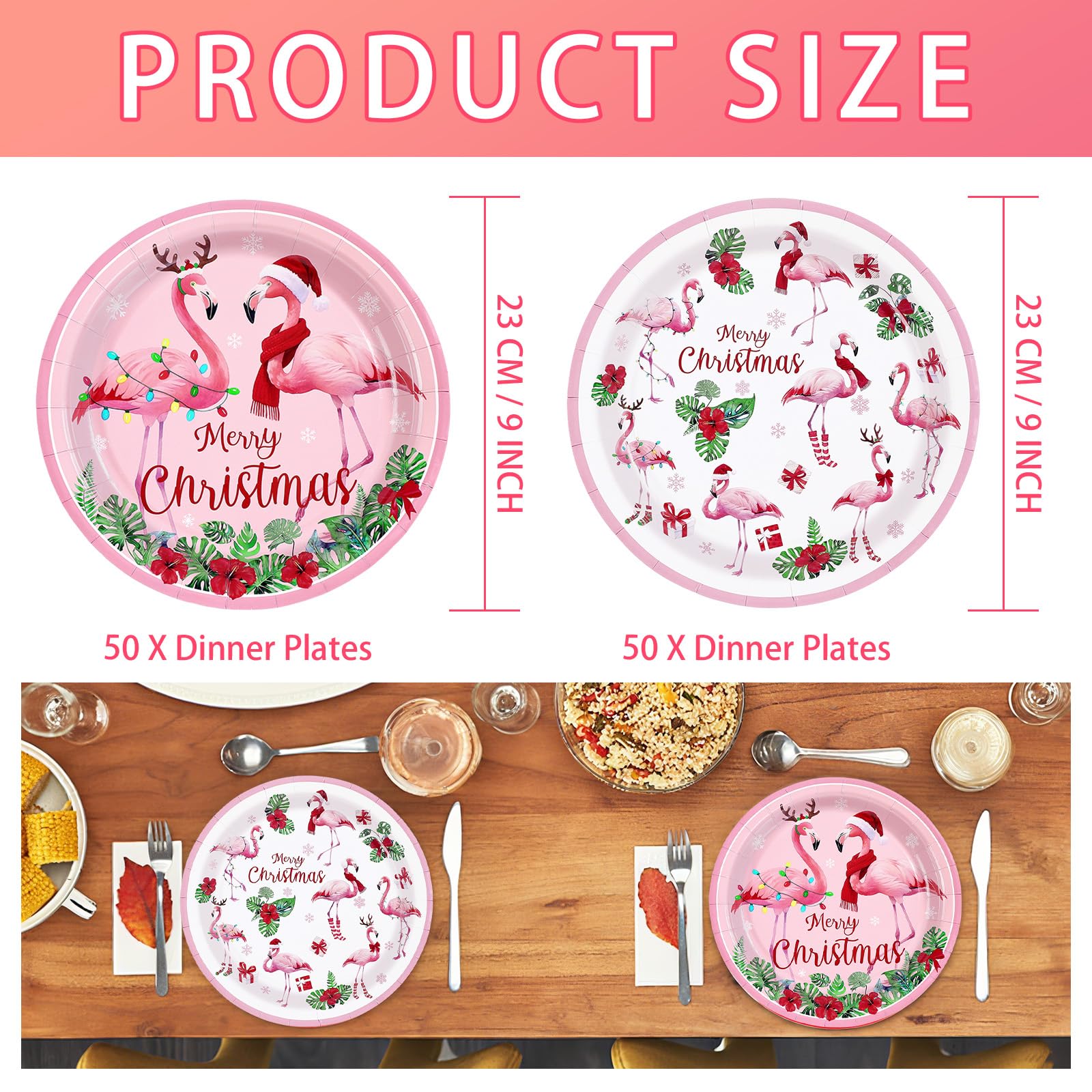 100 Pcs Flamingo Christmas Party Paper Plates - Grencian