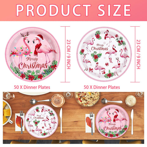 100 Pcs Flamingo Christmas Party Paper Plates - Grencian