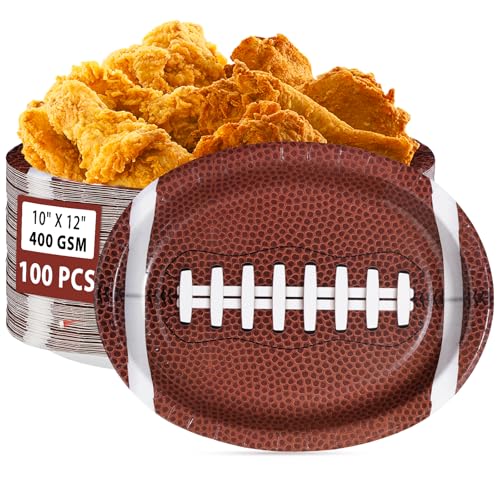 100 Pcs Football Theme Oval Party Paper Plates - Grencian