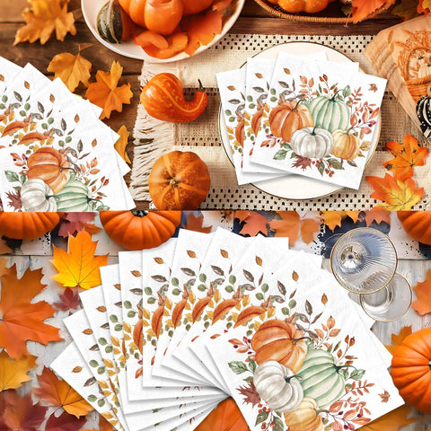 100 Pcs Four Pumpkin Square Party Napkins - Grencian