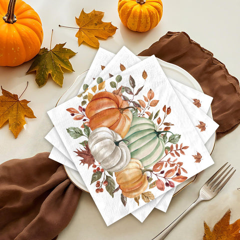 100 Pcs Four Pumpkin Square Party Napkins - Grencian