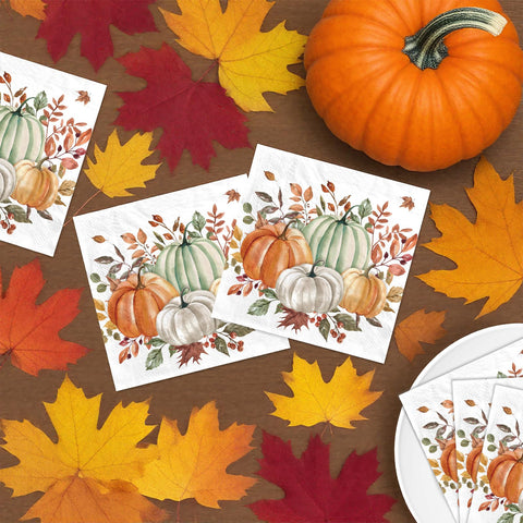 100 Pcs Four Pumpkin Square Party Napkins - Grencian