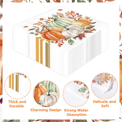 100 Pcs Four Pumpkin Square Party Napkins - Grencian