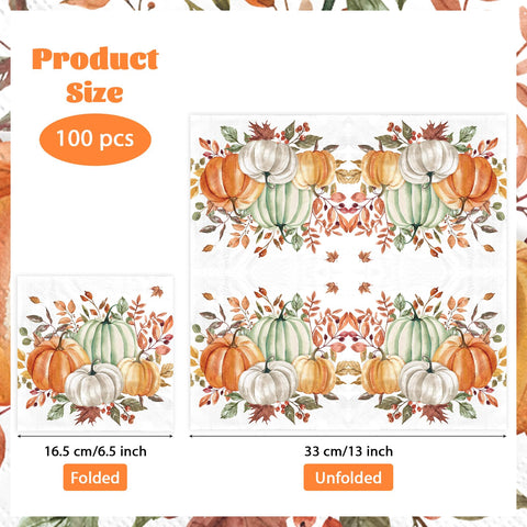 100 Pcs Four Pumpkin Square Party Napkins - Grencian