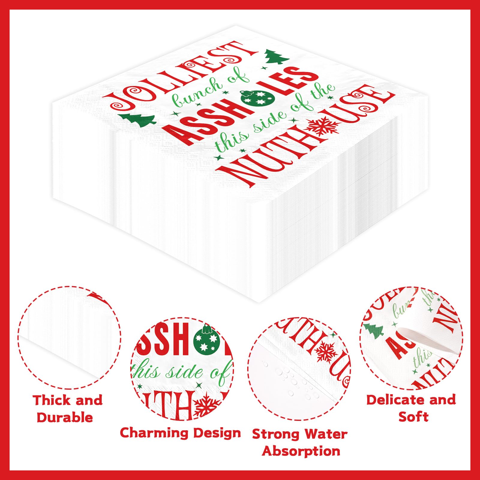 100 Pcs Funny Christmas Square Party Napkins - Grencian
