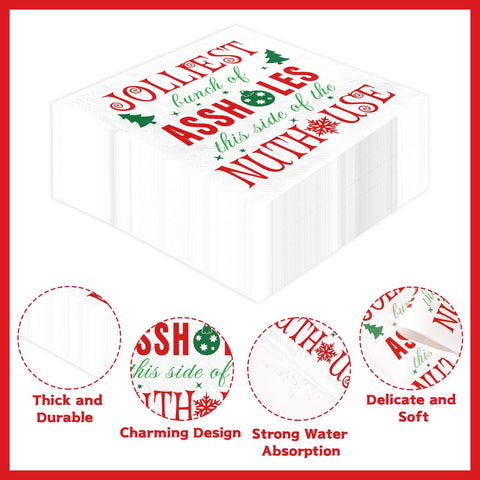 100 Pcs Funny Christmas Square Party Napkins - Grencian