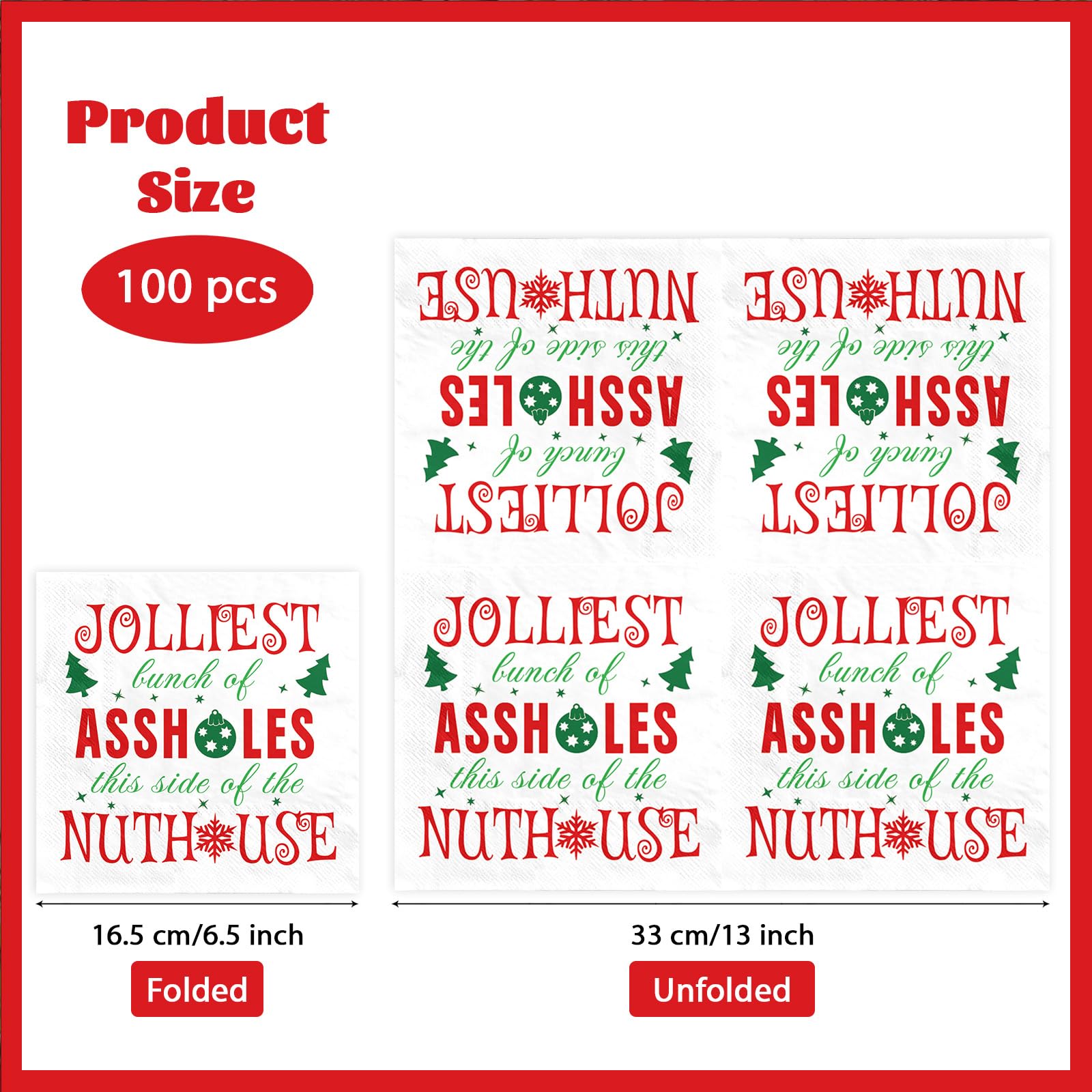 100 Pcs Funny Christmas Square Party Napkins - Grencian