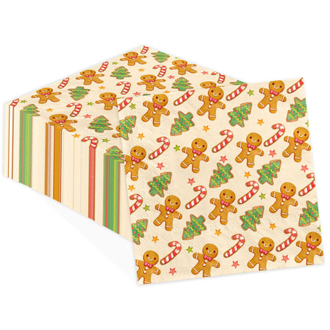 100 Pcs Gingerbread Man Candy Square Party Napkins - Grencian