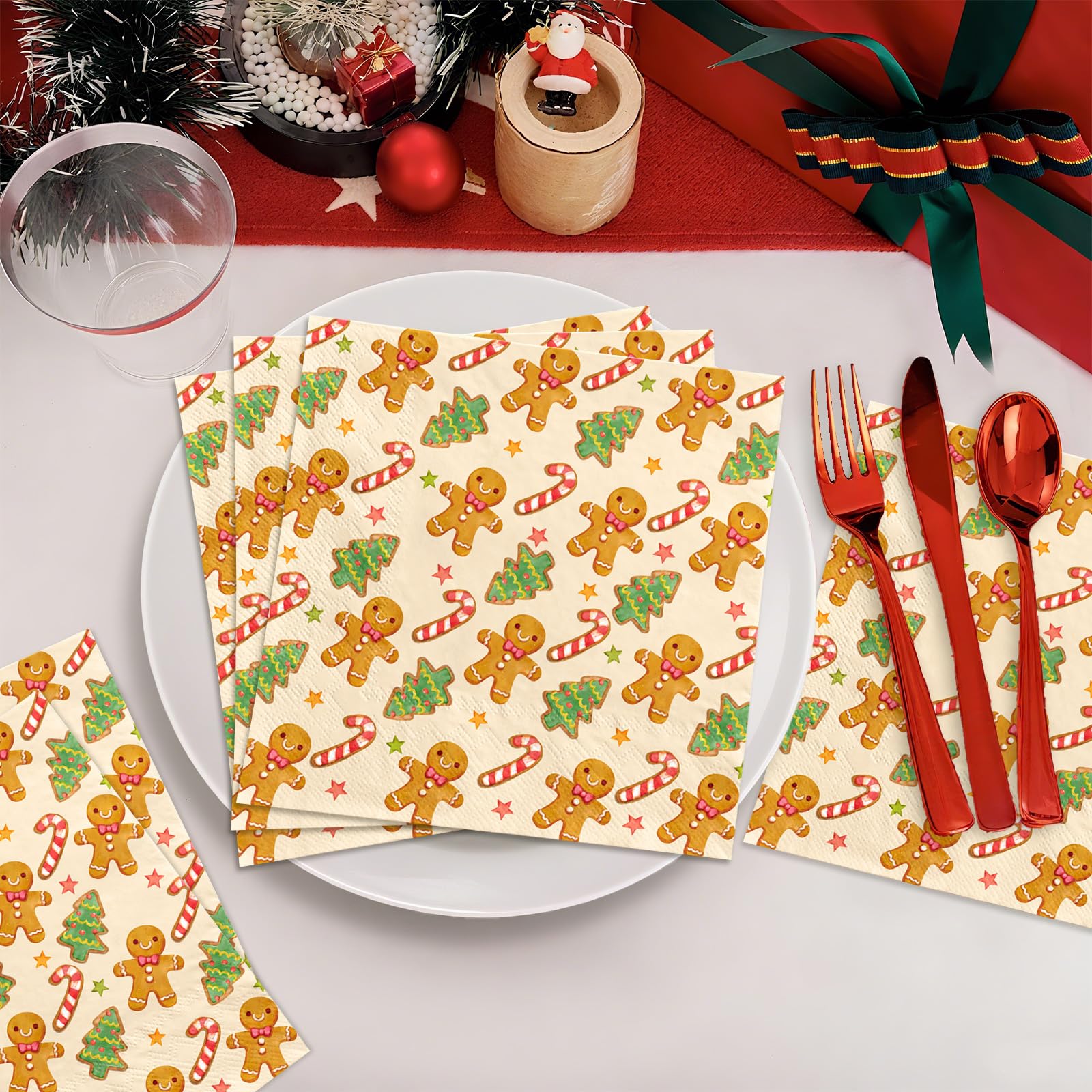 100 Pcs Gingerbread Man Candy Square Party Napkins - Grencian