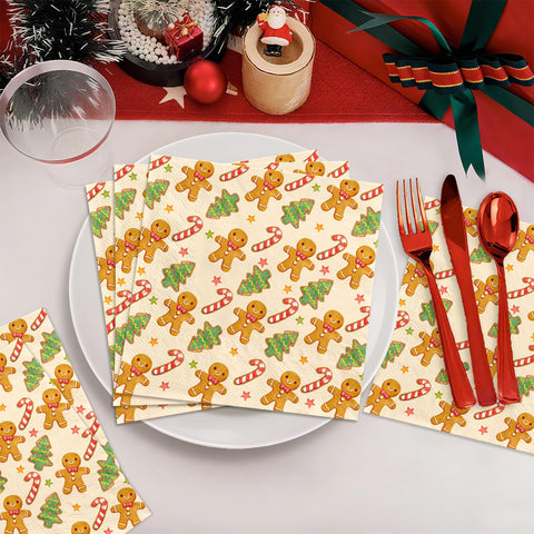 100 Pcs Gingerbread Man Candy Square Party Napkins - Grencian