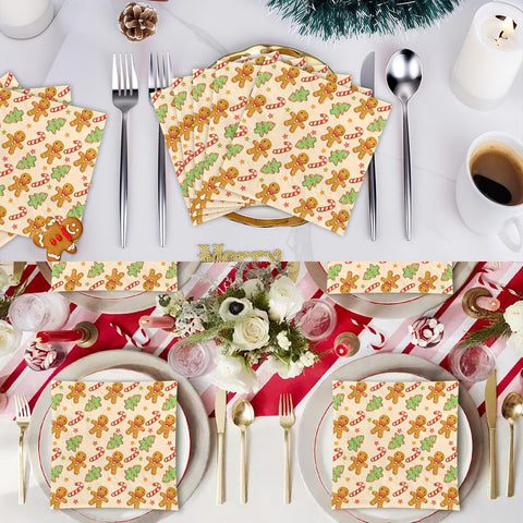 100 Pcs Gingerbread Man Candy Square Party Napkins - Grencian