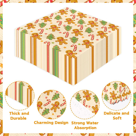 100 Pcs Gingerbread Man Candy Square Party Napkins - Grencian