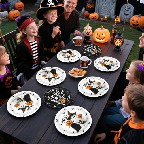 100 Pcs Halloween White Black Party Paper Plates - Grencian