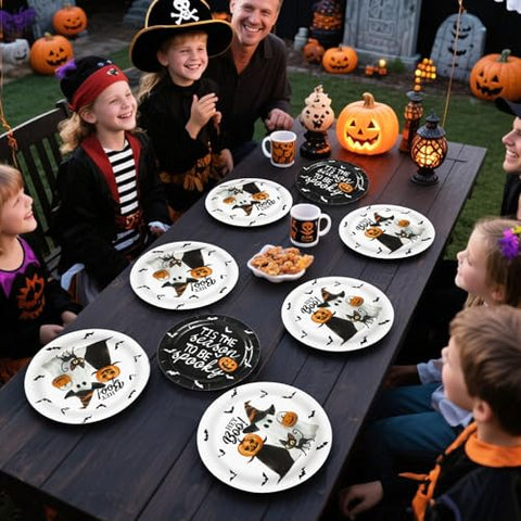 100 Pcs Halloween White Black Party Paper Plates - Grencian