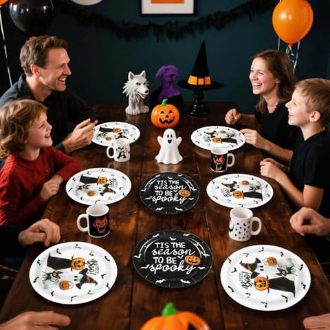 100 Pcs Halloween White Black Party Paper Plates - Grencian