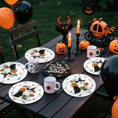 100 Pcs Halloween White Black Party Paper Plates - Grencian