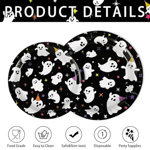 100 Pcs Halloween Ghost Party Paper Plates - Grencian