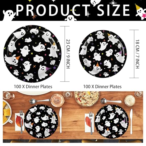 100 Pcs Halloween Ghost Party Paper Plates - Grencian