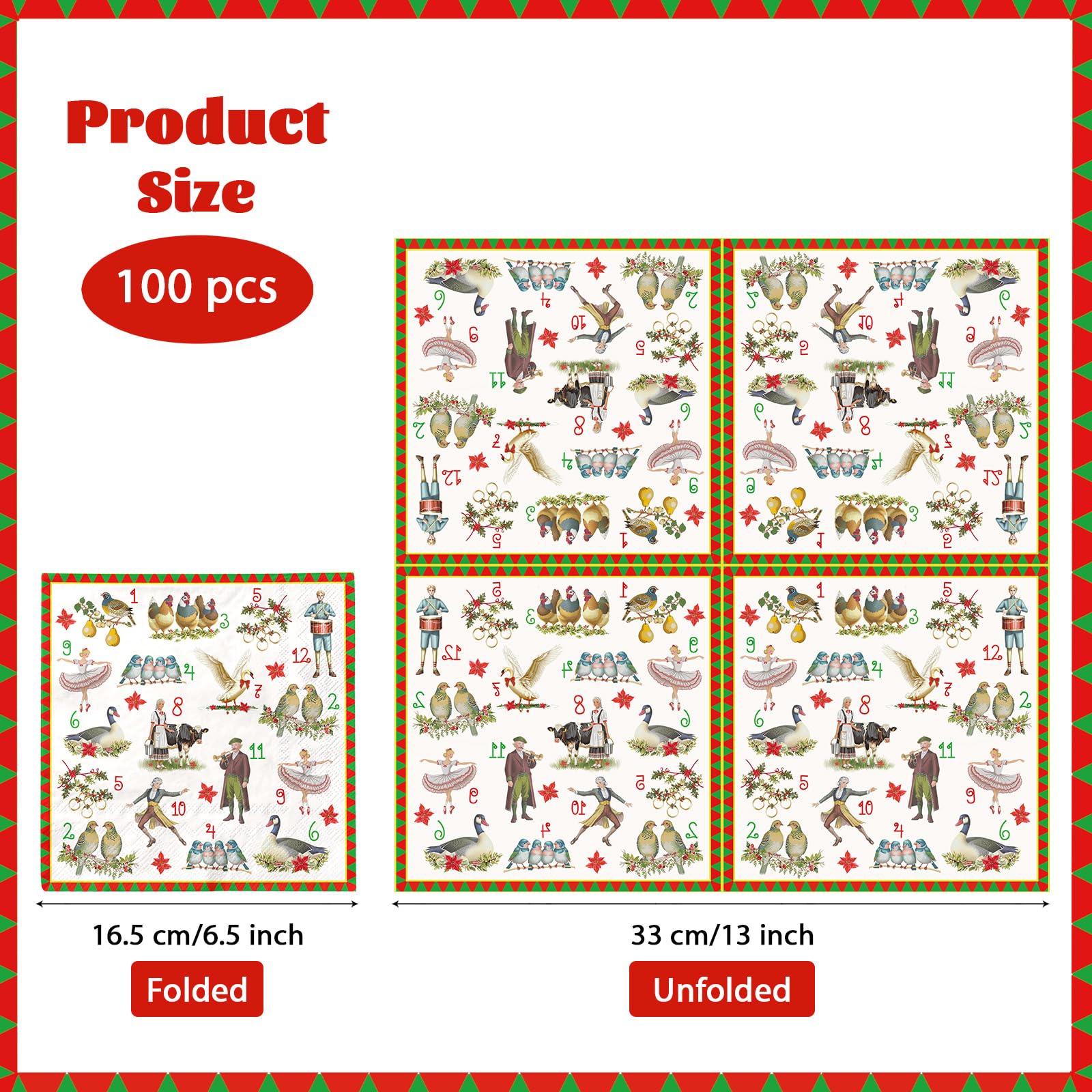 100 Pcs Holiday Square Party Napkins - Grencian