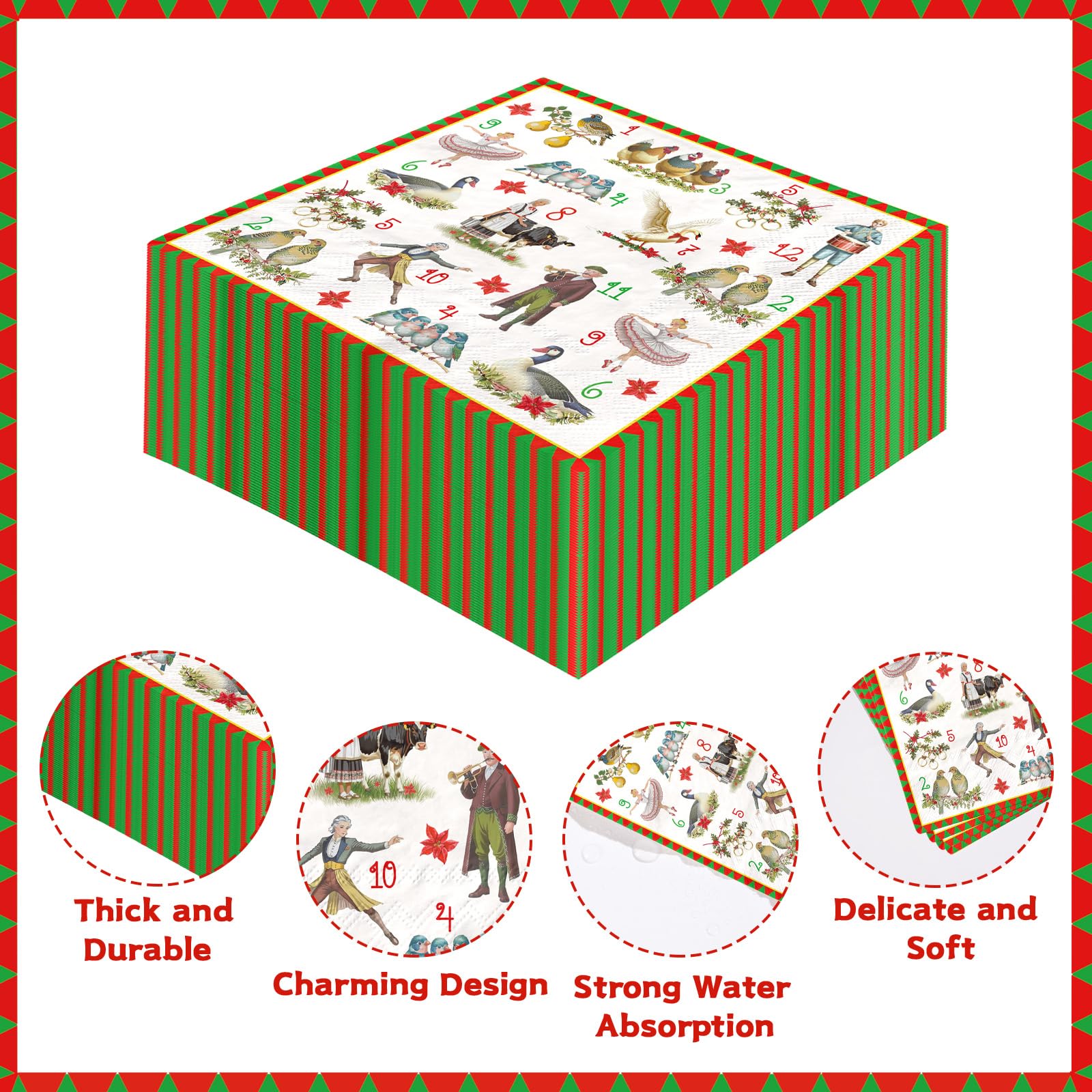 100 Pcs Holiday Square Party Napkins - Grencian