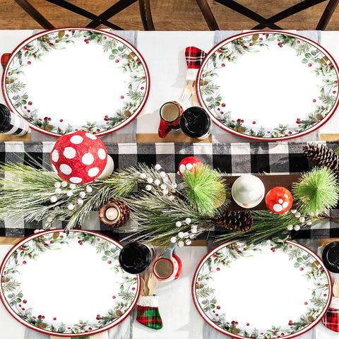 100 Pcs Holly Berries Leaves Oval Paper Plates - Grencian
