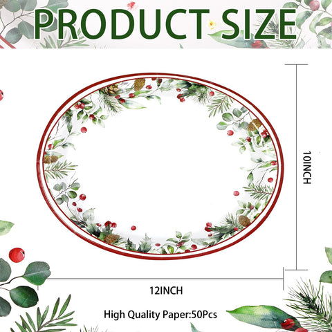 100 Pcs Holly Berries Leaves Oval Paper Plates - Grencian