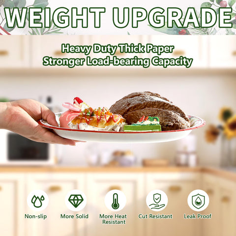 100 Pcs Holly Berries Leaves Oval Paper Plates - Grencian