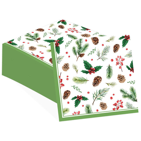 100 Pcs Holly Leaves Red Berries Square Party Napkins - Grencian