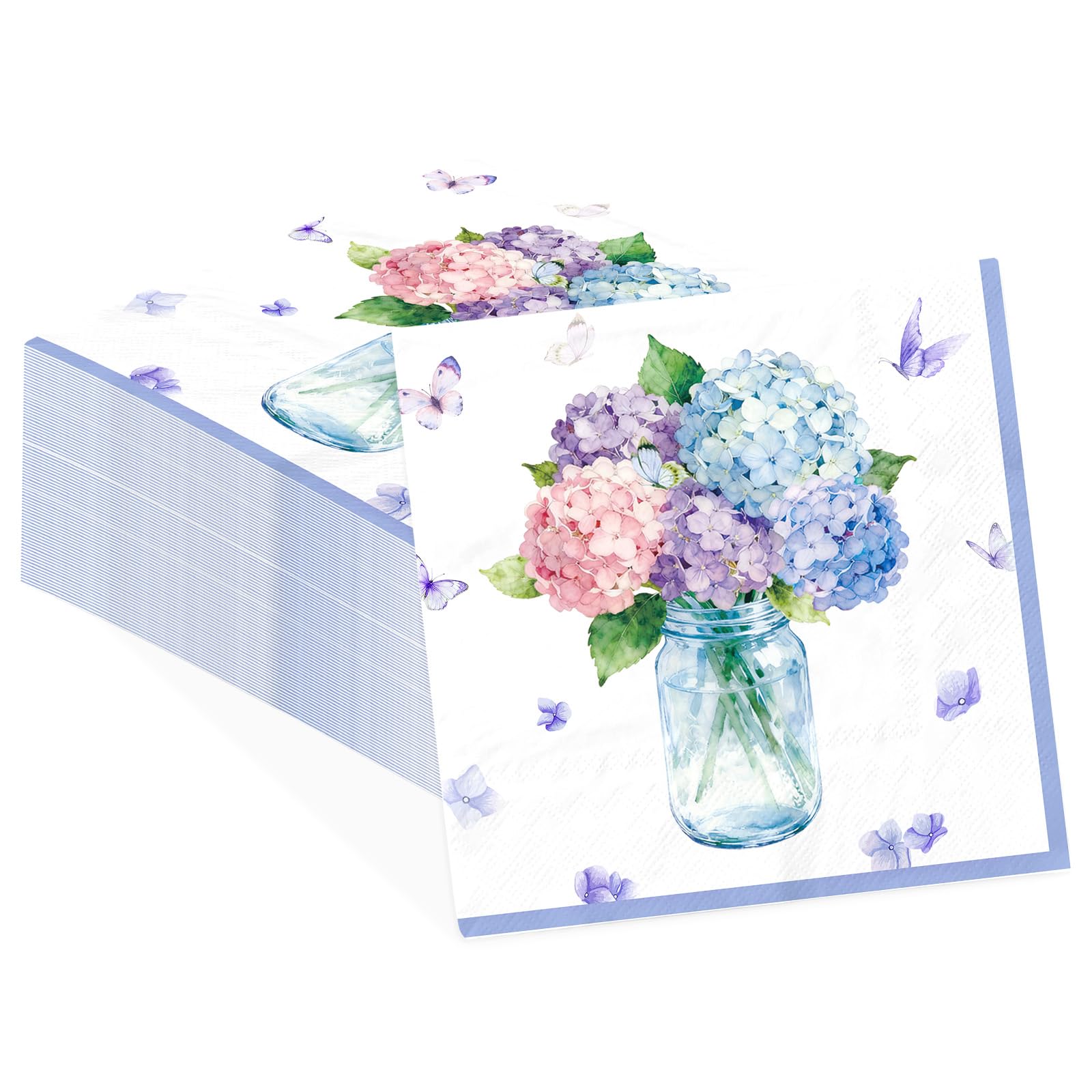 100 Pcs Hydrangea Floral Square Party Napkins - Grencian