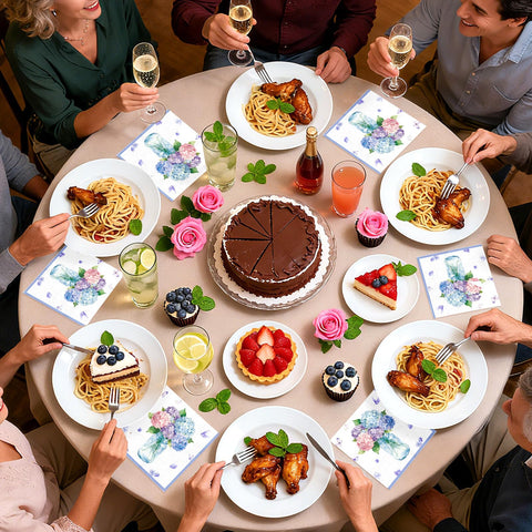 100 Pcs Hydrangea Floral Square Party Napkins - Grencian