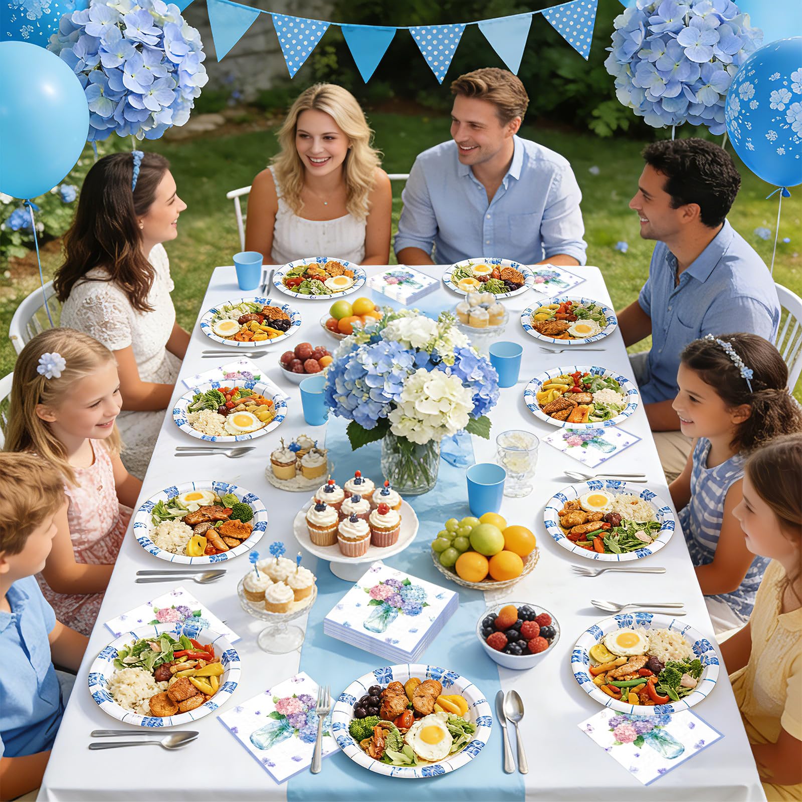 100 Pcs Hydrangea Floral Square Party Napkins - Grencian