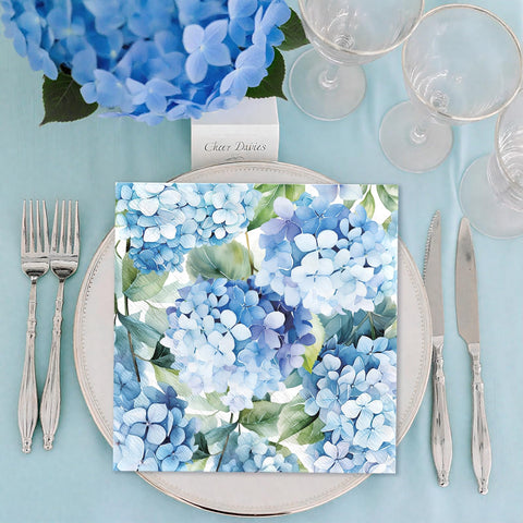100 Pcs Hydrangea Square Party Napkins 2 Ply - Grencian