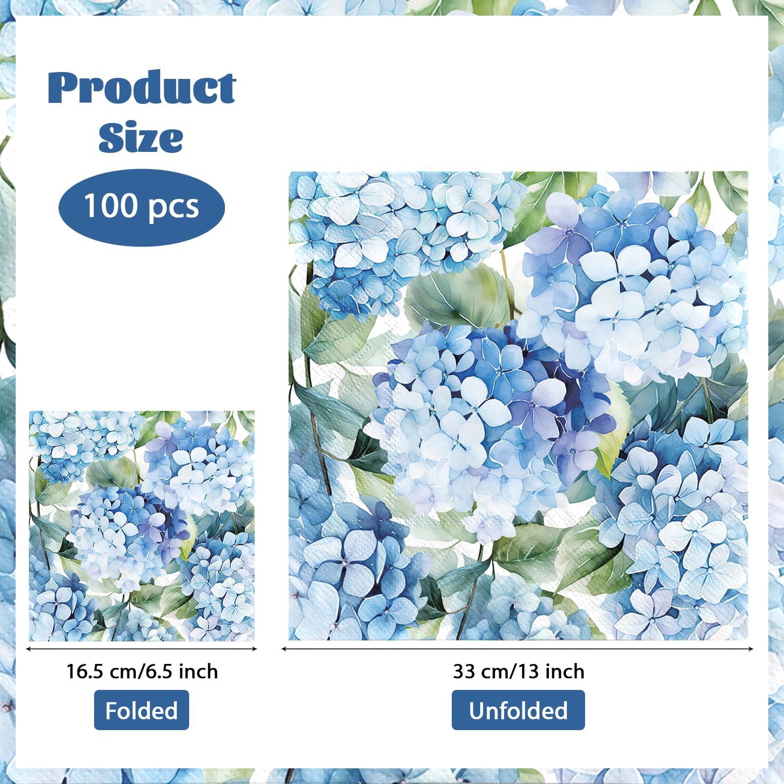 100 Pcs Hydrangea Square Party Napkins 2 Ply - Grencian