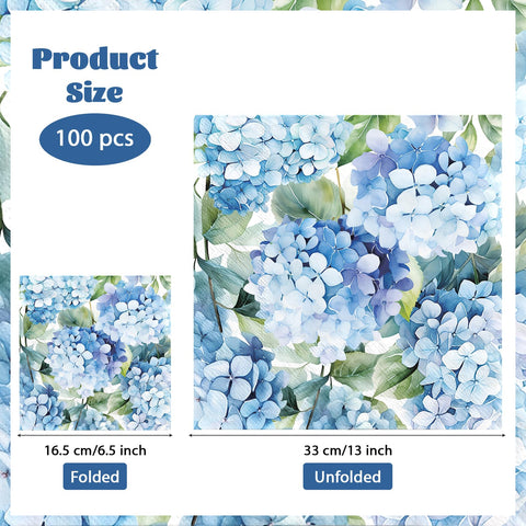 100 Pcs Hydrangea Square Party Napkins 2 Ply - Grencian