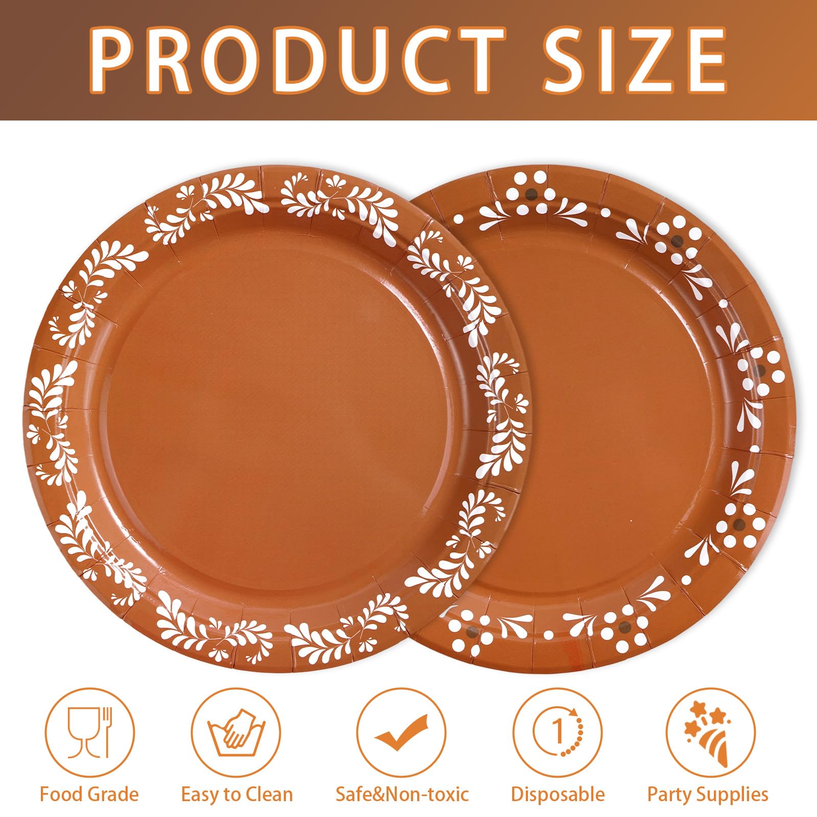 100 Pcs Mexican Pottery Cielito Party Paper Plates - Grencian