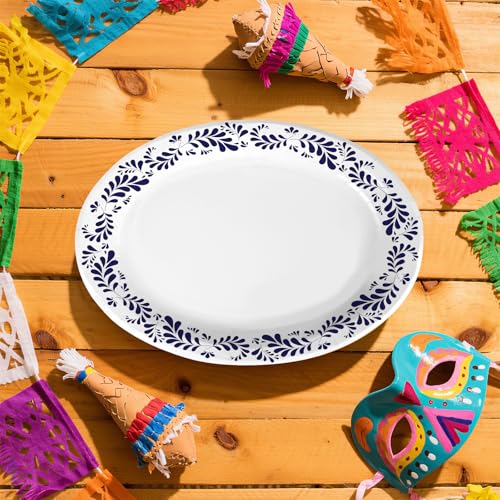 100 Pcs Mexican Talavera Pottery Oval Party Paper Plates - Grencian