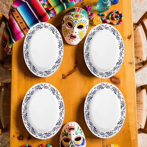 100 Pcs Mexican Talavera Pottery Oval Party Paper Plates - Grencian