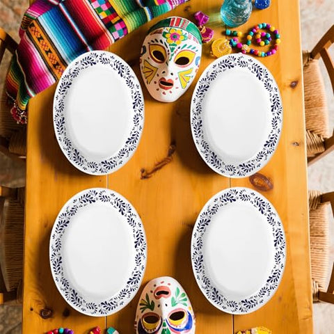 100 Pcs Mexican Talavera Pottery Oval Party Paper Plates - Grencian