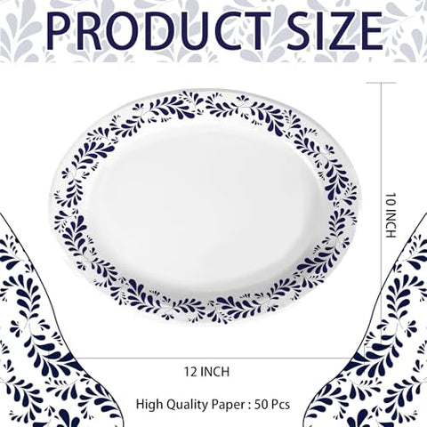 100 Pcs Mexican Talavera Pottery Oval Party Paper Plates - Grencian