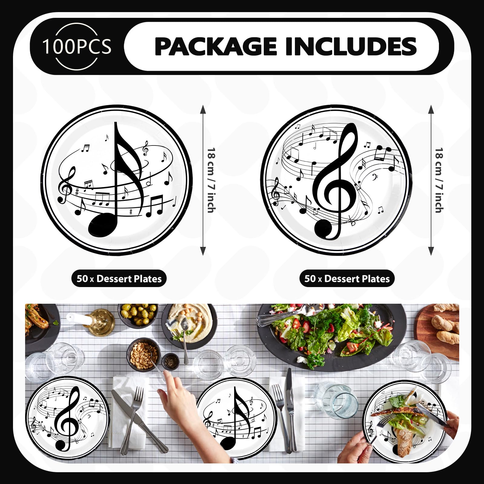 100 Pcs Music Notes Party Paper Plates - Grencian
