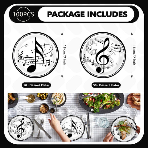 100 Pcs Music Notes Party Paper Plates - Grencian