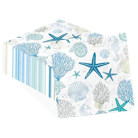 100 Pcs Ocean Coral Square Party Napkins - Grencian