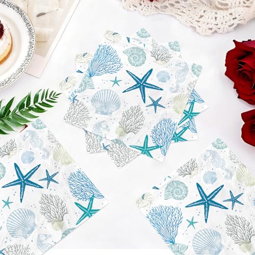 100 Pcs Ocean Coral Square Party Napkins - Grencian